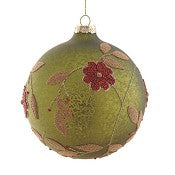 BOLA DE NATAL VERDE C/FOLHAS DOURADAS