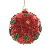 BOLA DE NATAL VERMELHA C/FLORES