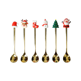 CONJT. 6 COLHERES DOURADAS INOX/SILICONE. XMAS