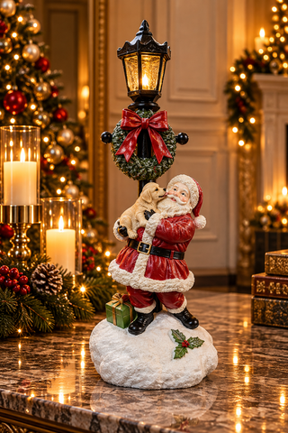 CANDEEIRO 39CM COM PAI NATAL E LUZ