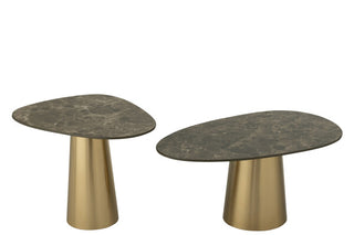 CONJUNTO 2 MESAS DE MARMORE BRONZE/FERRO
