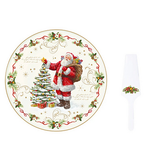 PRATO BOLO COM ESPÁTULA MAGIC CHRISTMAS